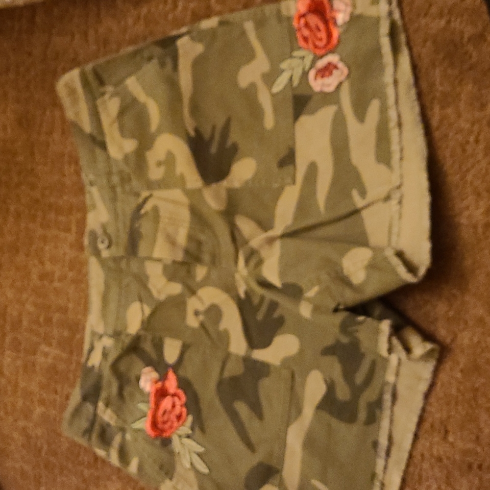 Camo Venus shorts 3inch in seam with flower detail.